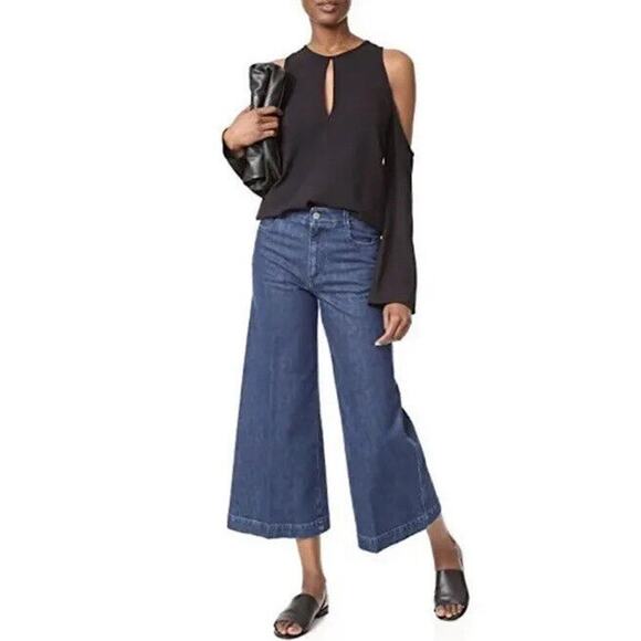 Theory Women’s Sarver Rosina Italian Crepe Cold-Shoulder Blouse Black Size M NWT - Picture 4 of 12